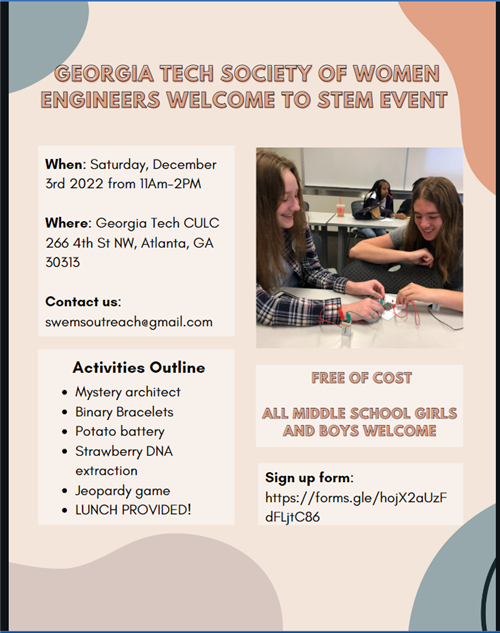 Welcome to STEM Event with Georgia Tech Society of Women Engineers